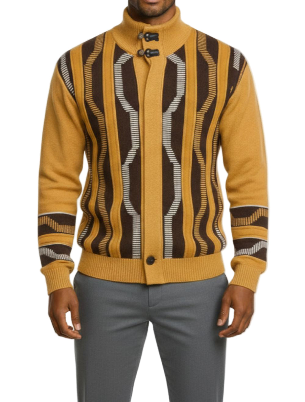 Gold Geometric Design Full Zip Sweater