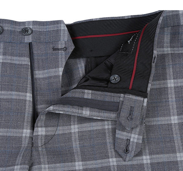 English Laundry 2-Piece Gray Plaid Wool Blend Slim Fit Suit