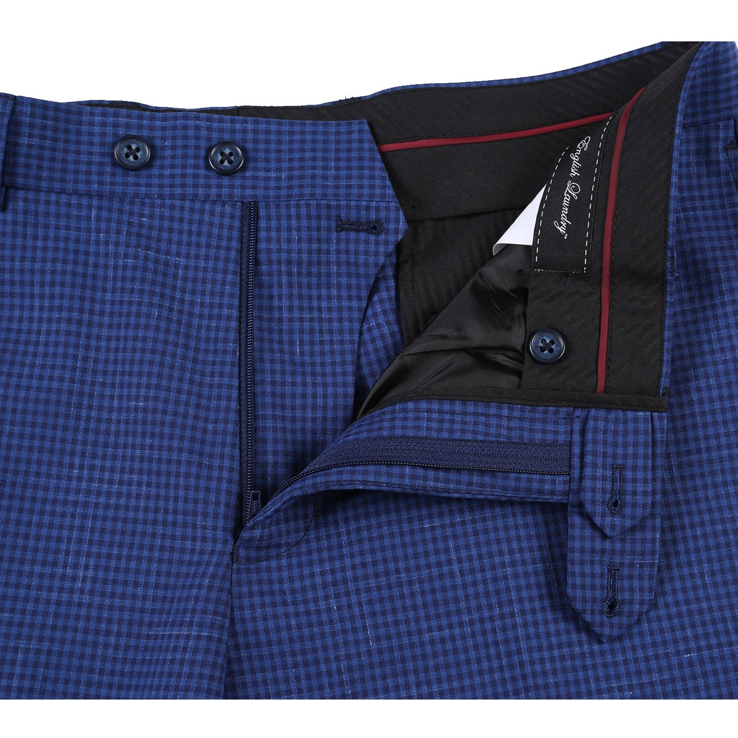English Laundry 2-Piece Blue Mini-Check Wool Blend Slim Fit Dress Suit jacket, checkered.