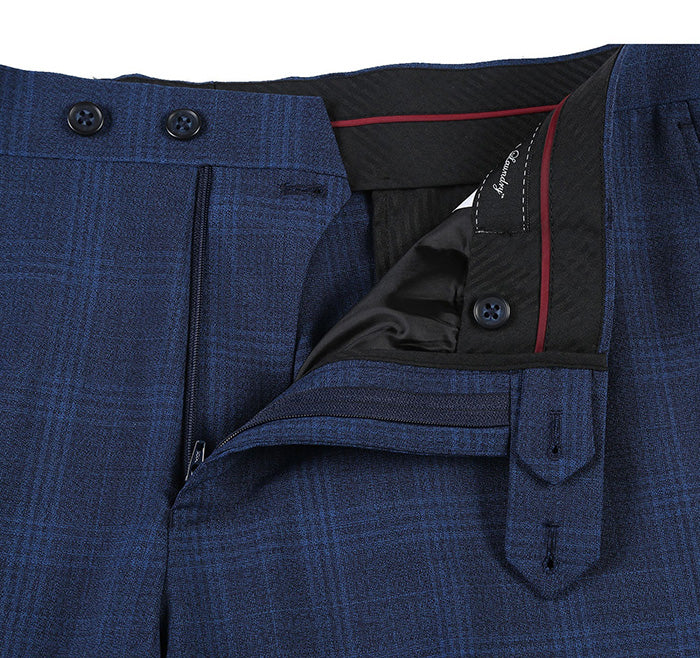 English Laundry 2-Piece Blue Plaid Wool Blend Slim Fit Dress Suit