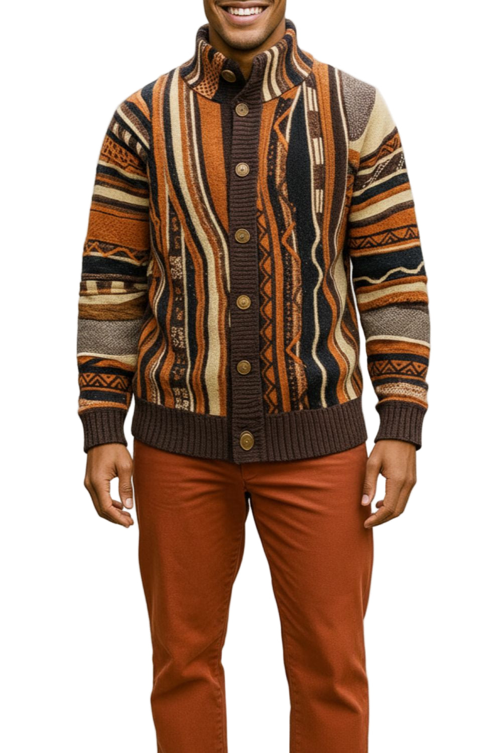 Brick Wool Blend Buttoned Sweater