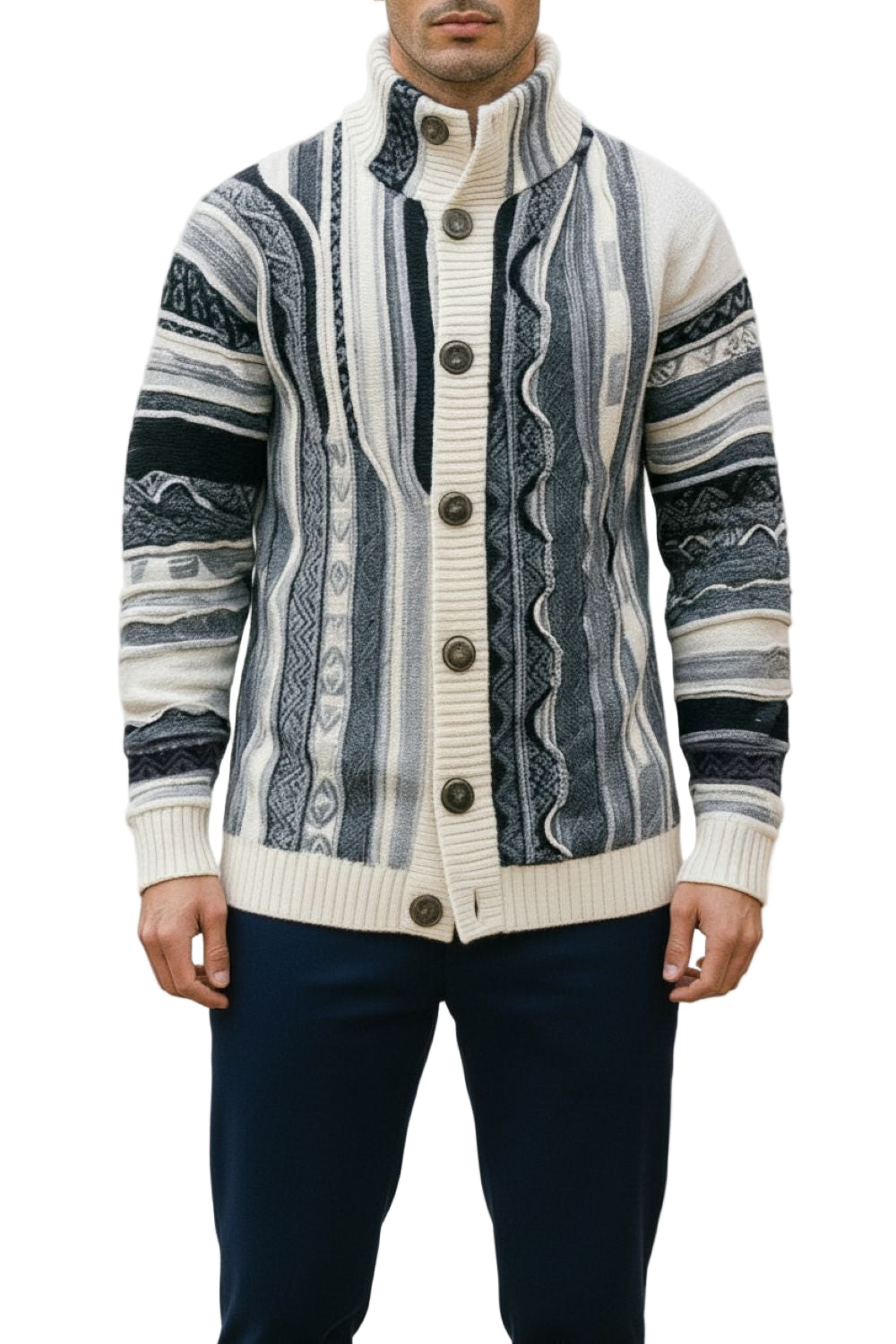 Cream Wool Blend Buttoned Sweater