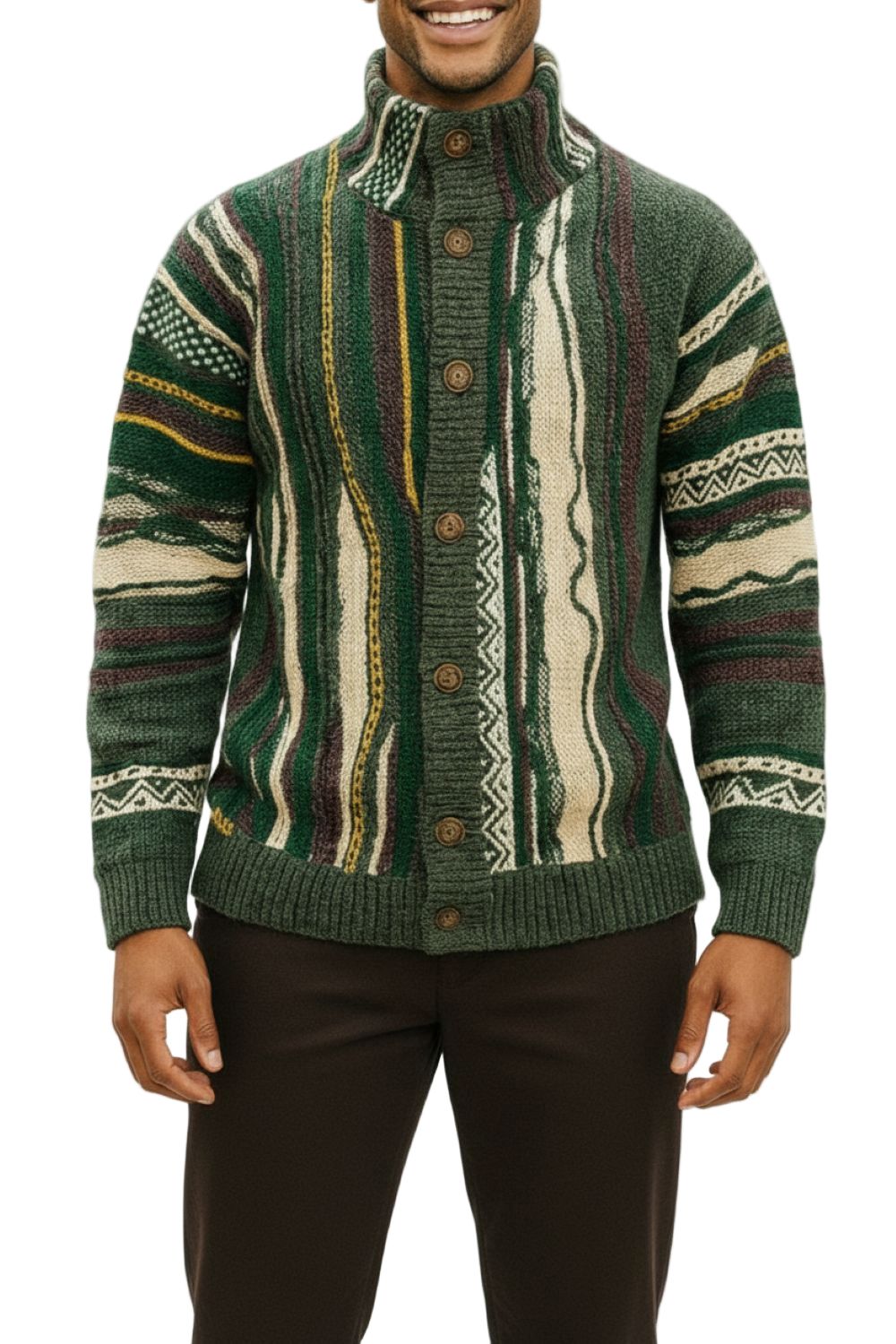 Green Wool Blend Buttoned Sweater