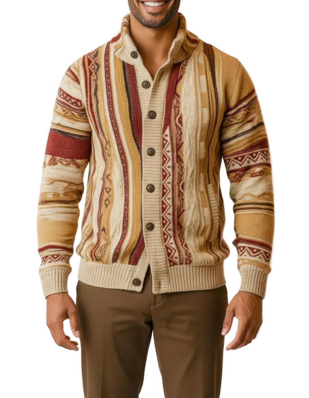 Tan Wool Blend Buttoned Sweater