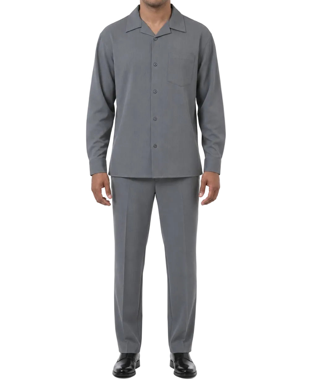 Long Sleeve Walking Suit 2 Piece Set with Flexible Waist Pants in Gray