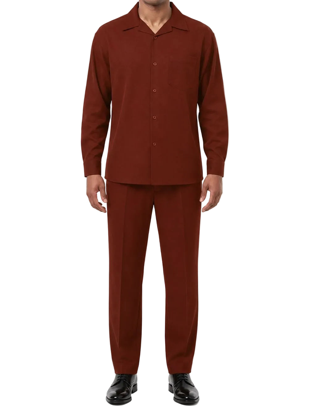 Long Sleeve Walking Suit 2 Piece Set with Flexible Waist Pants in Maroon