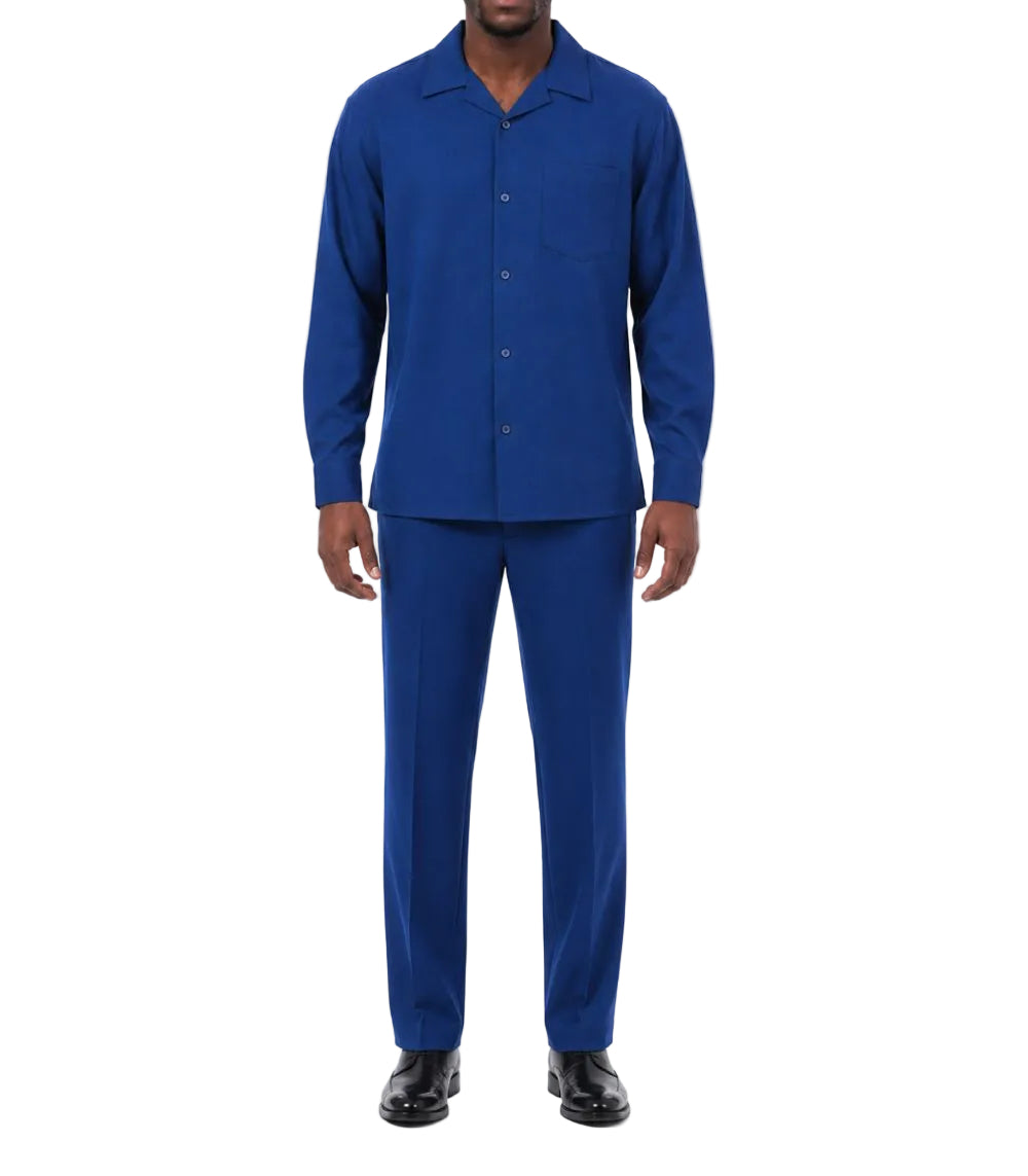 Long Sleeve Walking Suit 2 Piece Set with Flexible Waist Pants in Sapphire