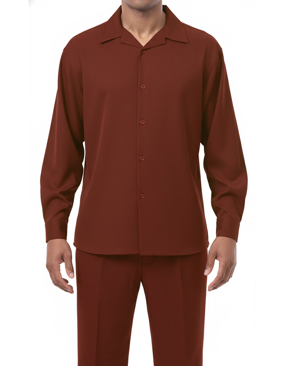Long Sleeve Walking Suit 2 Piece Set with Flexible Waist Pants in Maroon jacket.