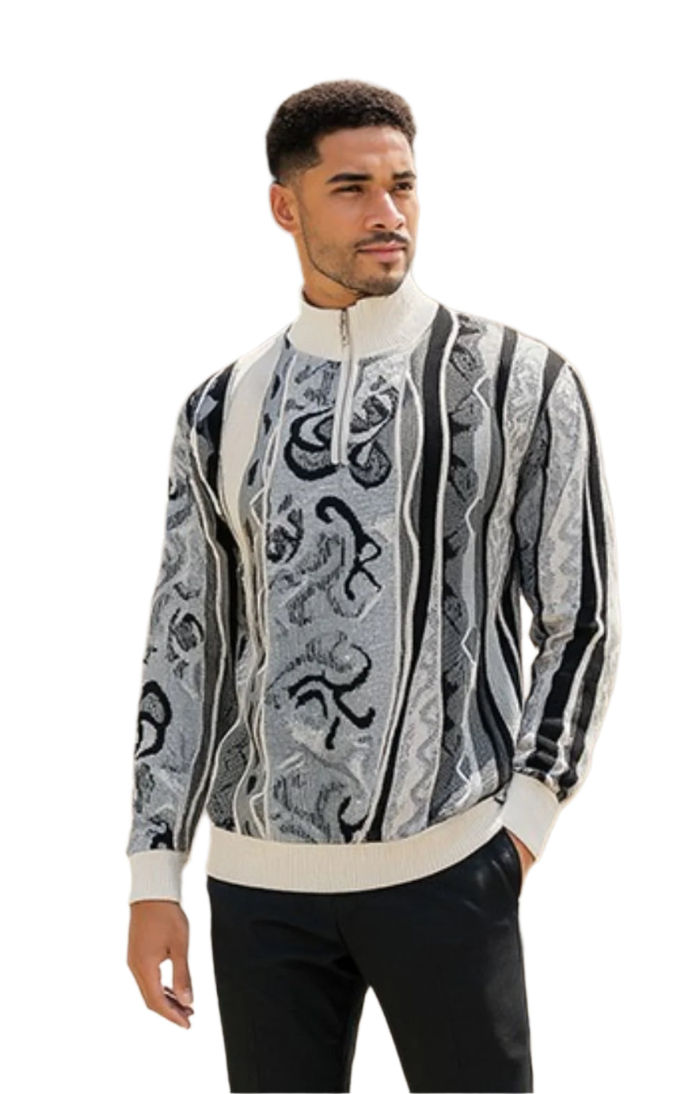 Stacy Adams - Men’s Pull Over Sweater White/Black