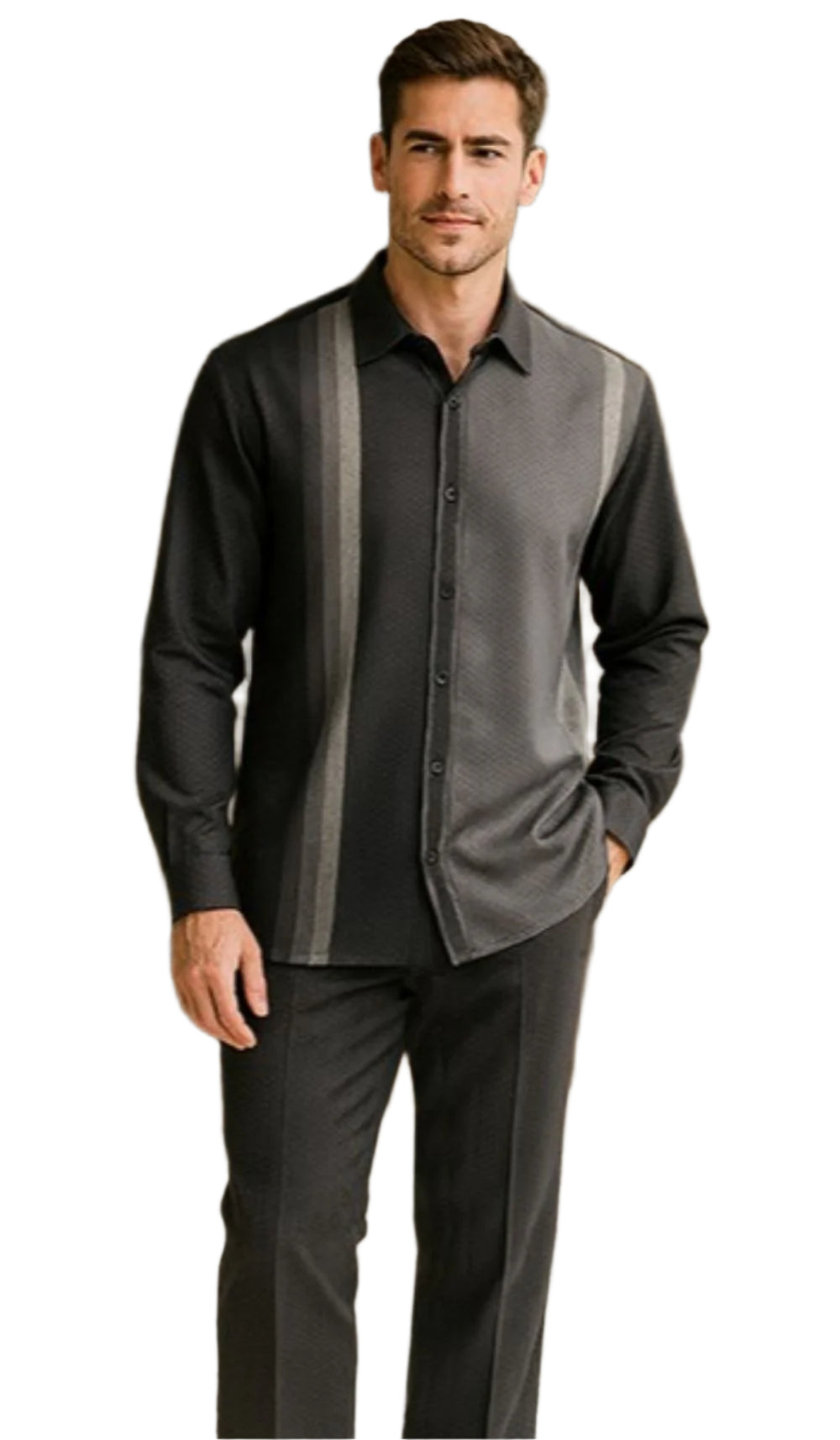 Stacy Adams - Men's 2 Piece Striped Long Sleeve Gray Walking Suit Set