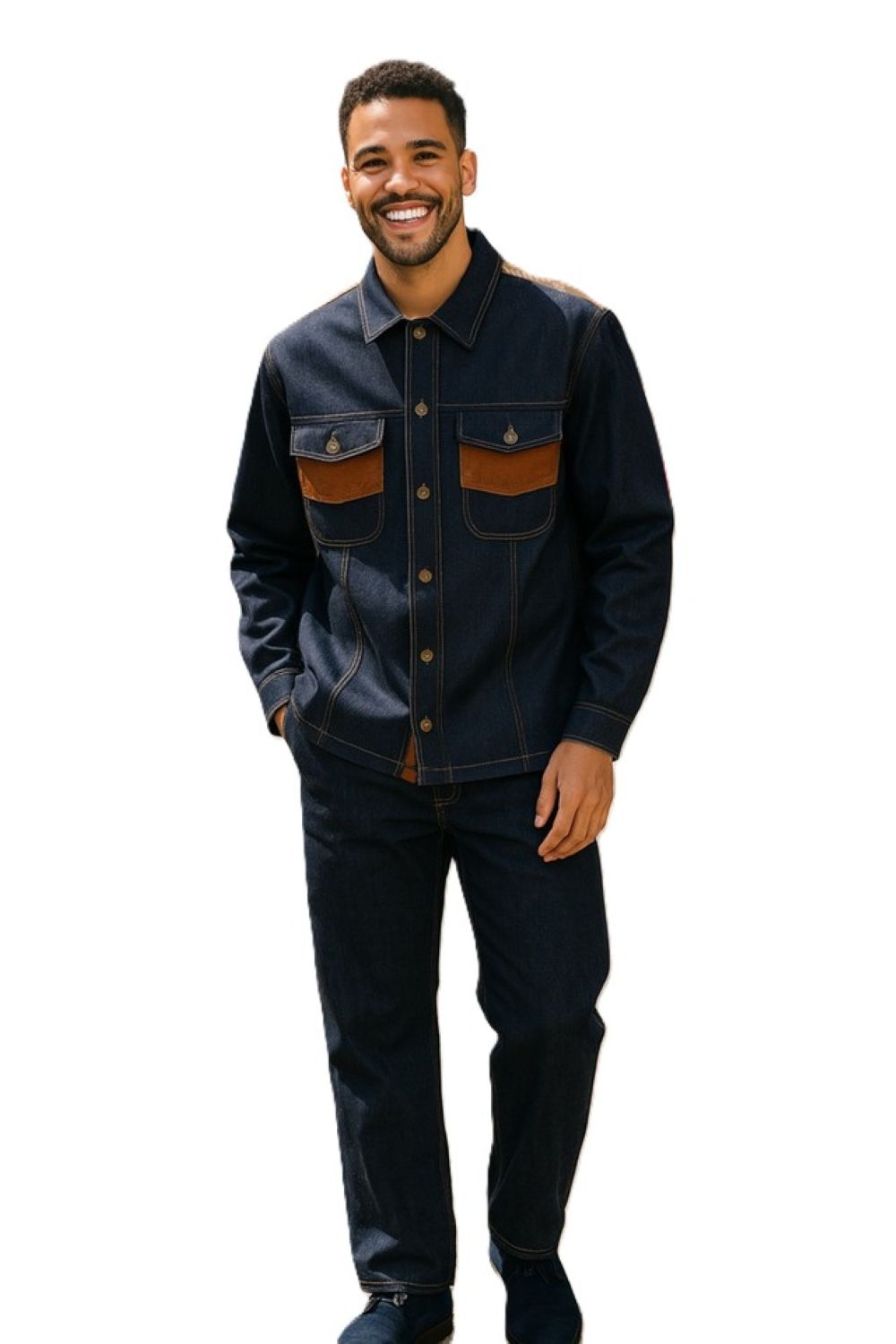 Stacy Adams - Men's 2 Piece Blue Long Sleeve Denim Set