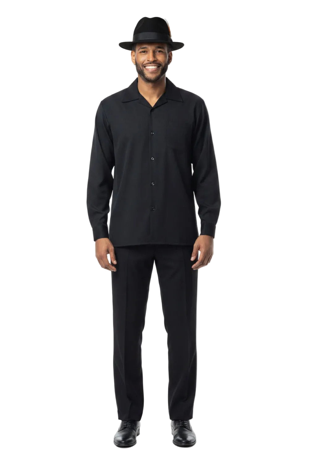 Men's 2 Piece Long Sleeve Walking Suit in Black