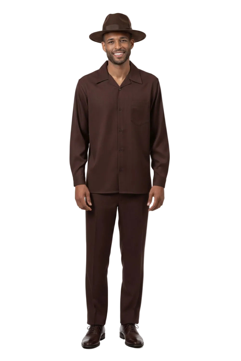 Men's 2 Piece Long Sleeve Walking Suit in Brown
