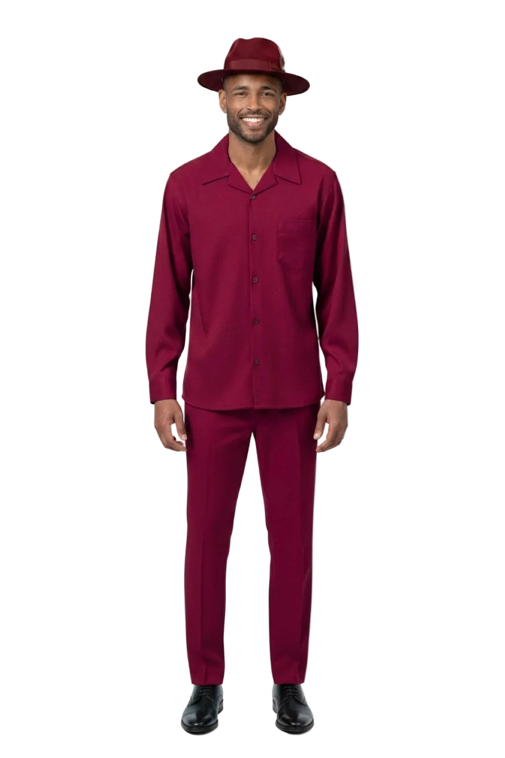 Men's 2 Piece Long Sleeve Walking Suit in Burgundy