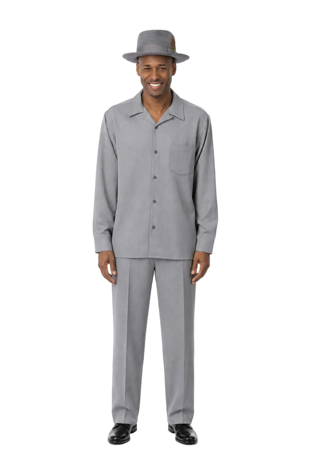 Men's 2 Piece Long Sleeve Walking Suit in Gray