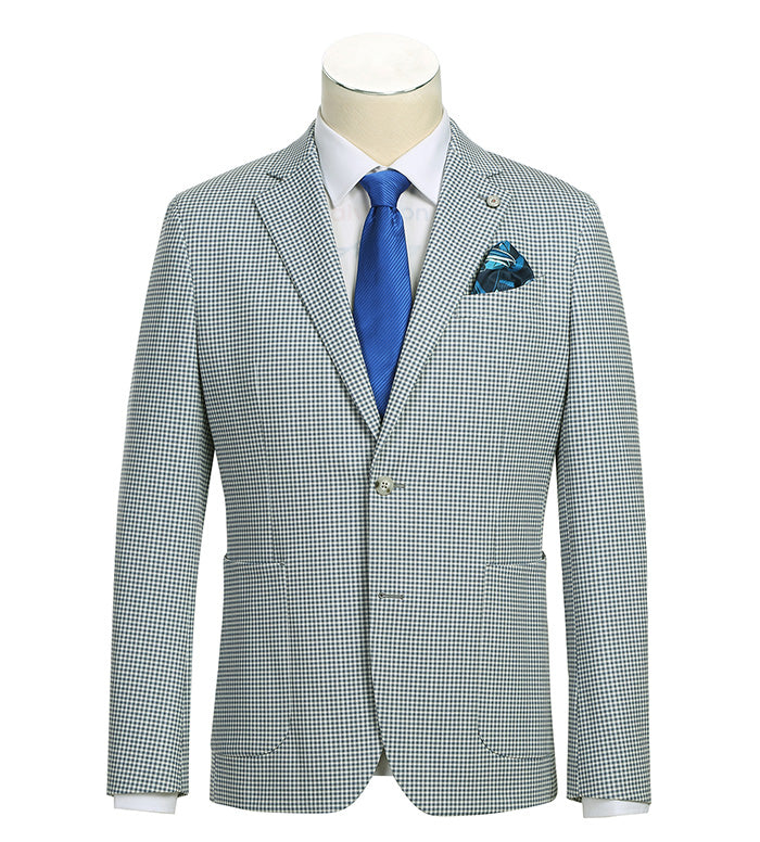 Blazer coupe slim en demi-toile à carreaux bleu sauge