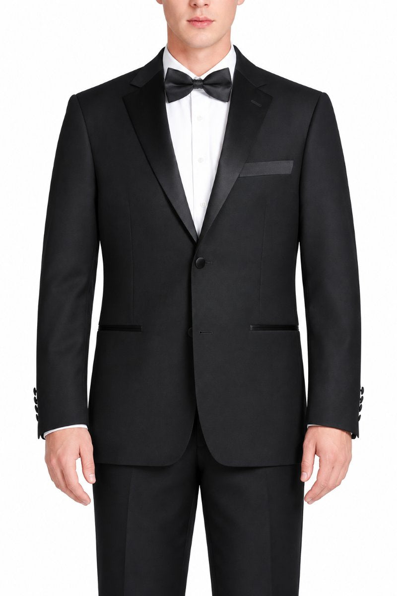 Men's Regular Fit Satin Ribbon Notch Lapel Tuxedo - Black