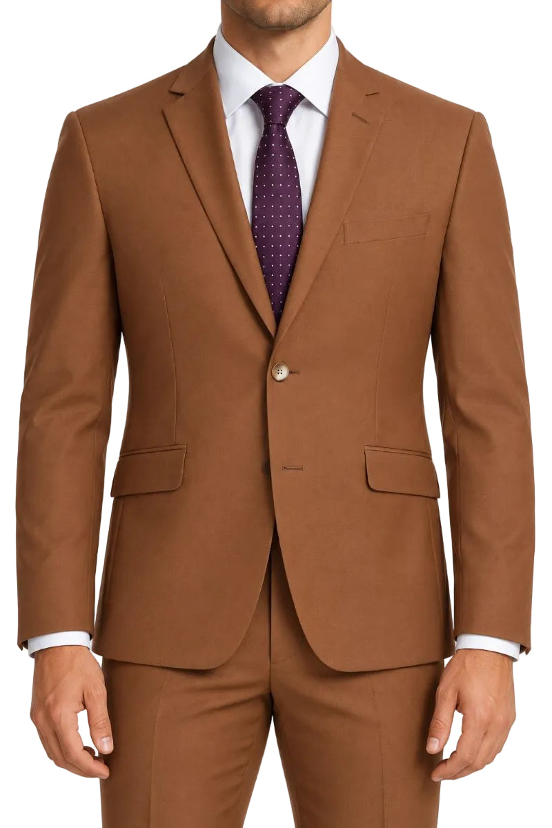Brown 2-Piece Single Breasted Notch Lapel Slim Fit Dress Suit