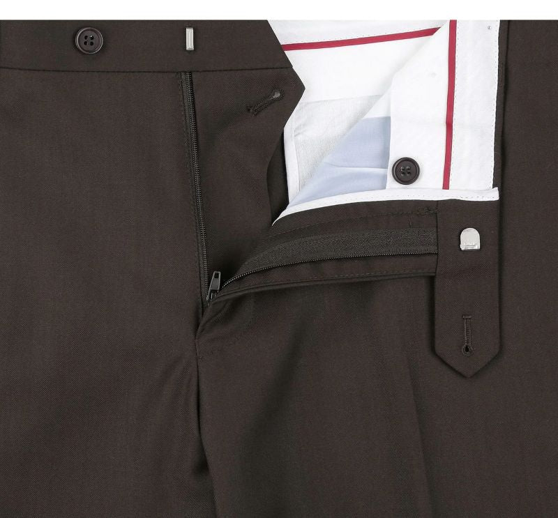 Renoir solid Dress Pants Regular Leg Un-Hemmed Bottoms in Brown, showing waistband, belt loops, and pocket details.