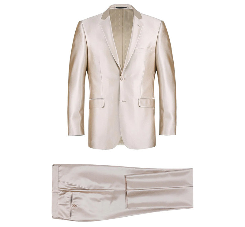 Renoir classic beige sharkskin 2-piece suit. Sophisticated Italian style, regular fit. Premium quality, affordable deal.