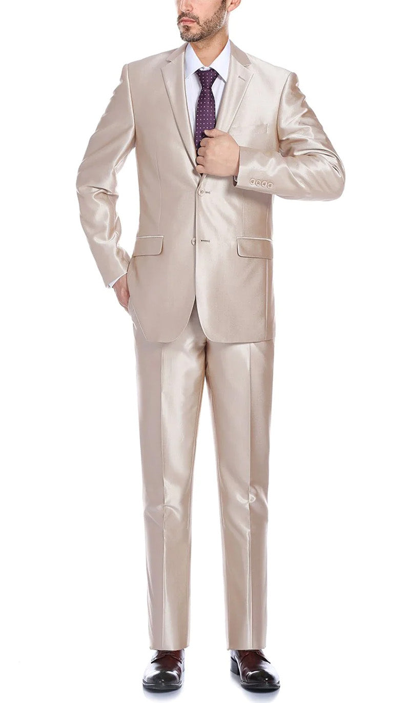 Classic Renoir beige sharkskin regular fit Italian suit. Sophisticated style, premium quality. Affordable deal for mature ...