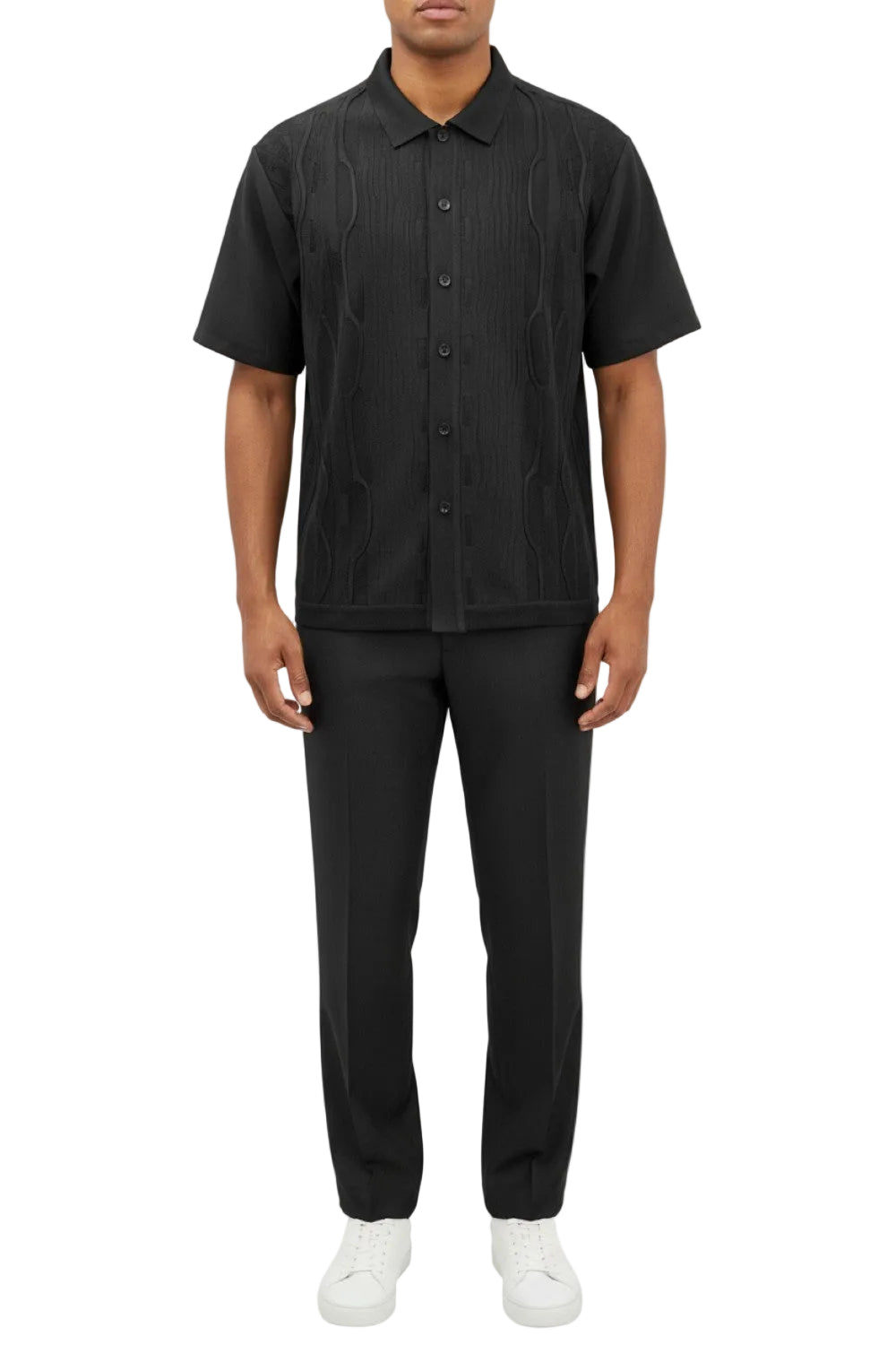 Men's Black Wavy Geometric Pattern 2 Piece Walking Suit Set