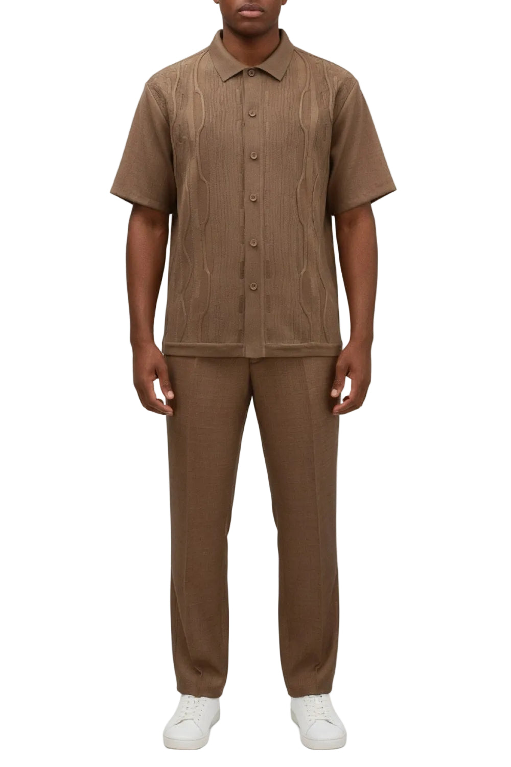 Men's Taupe Wavy Geometric Pattern 2 Piece Walking Suit Set