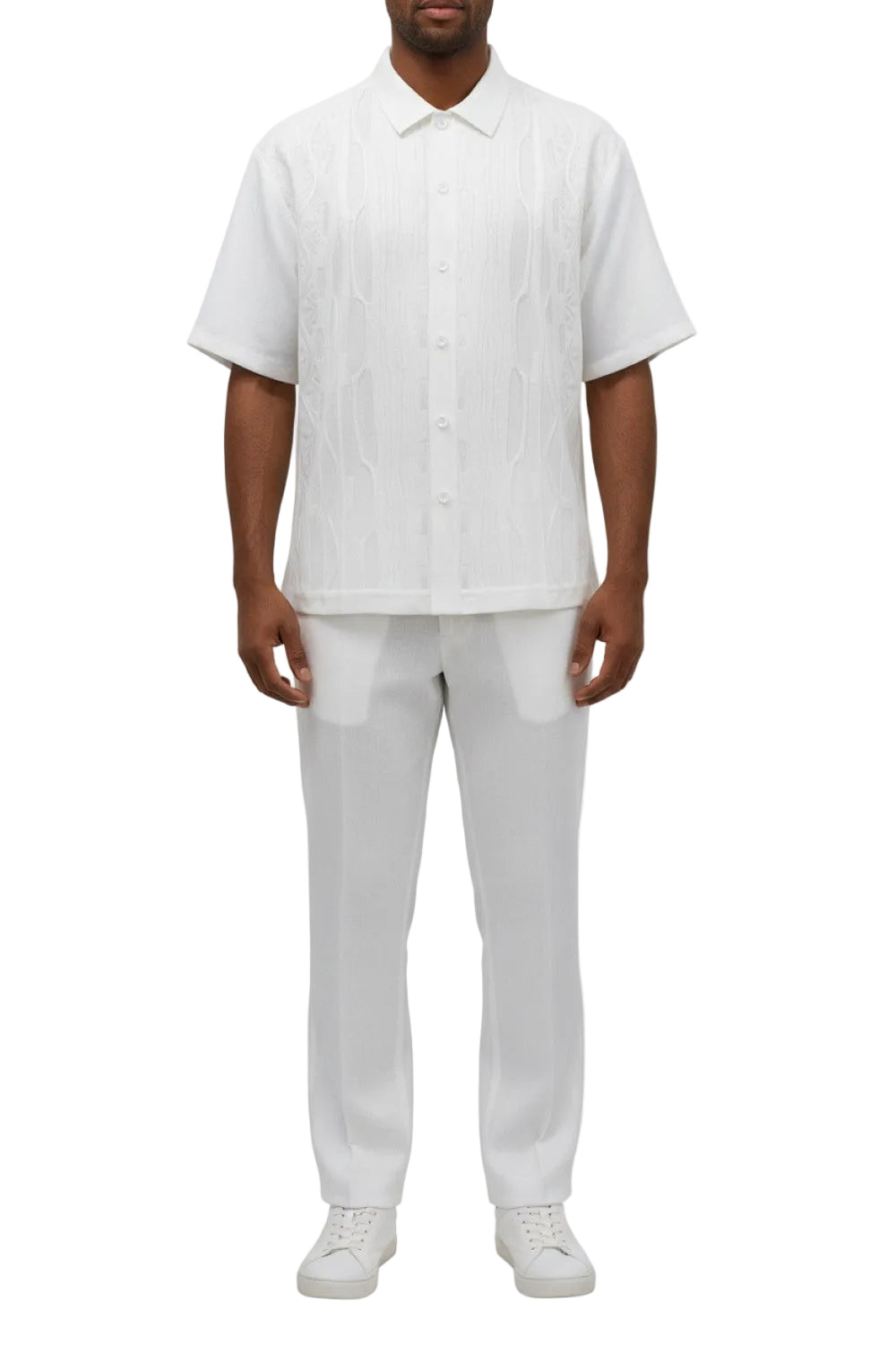 Men's White Wavy Geometric Pattern 2 Piece Walking Suit Set