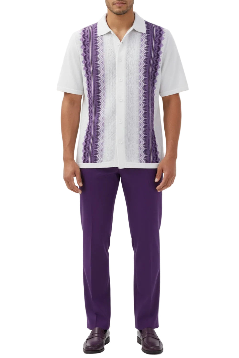 Men's Purple Embroidered 2 Piece Walking Suit Set