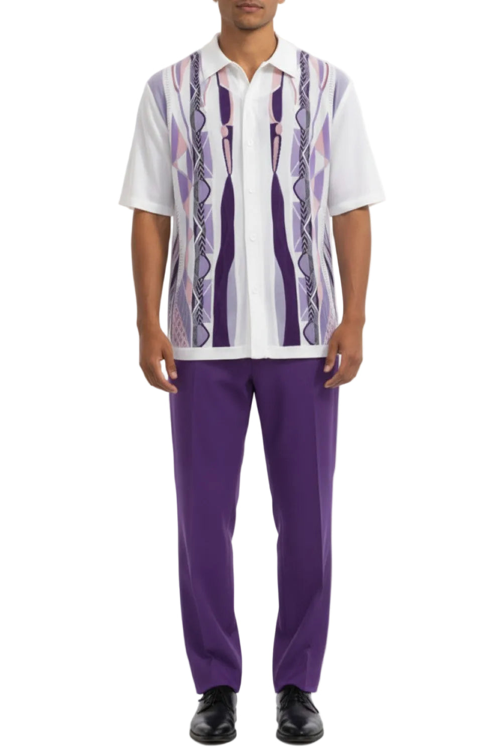 Men's Purple Geometric Pattern 2 Piece Walking Suit Set