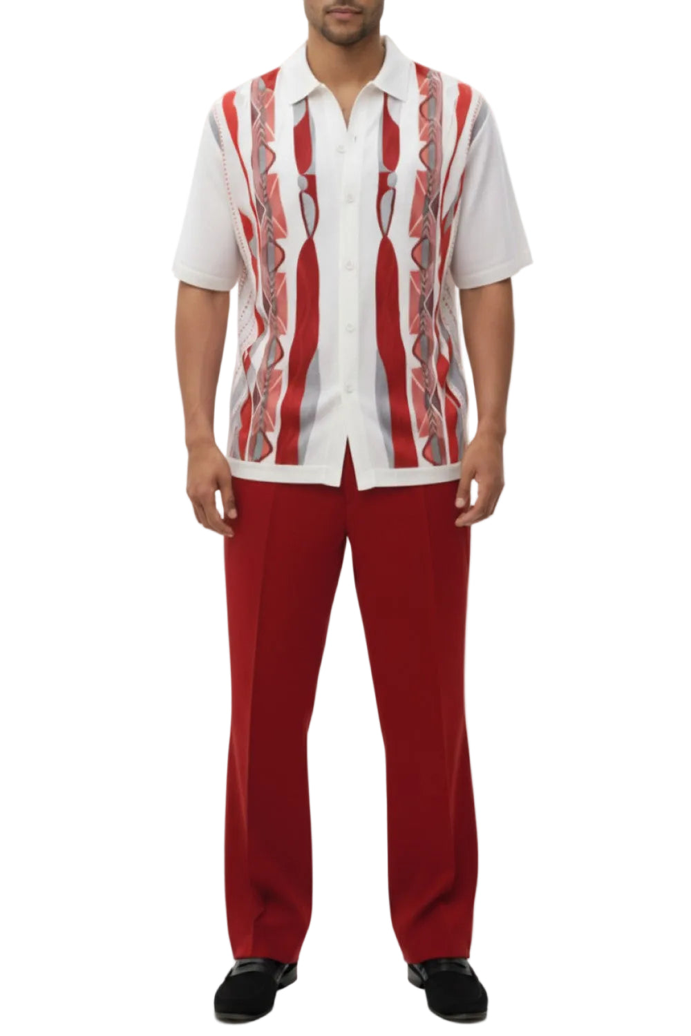 Men's Red Geometric Pattern 2 Piece Walking Suit Set