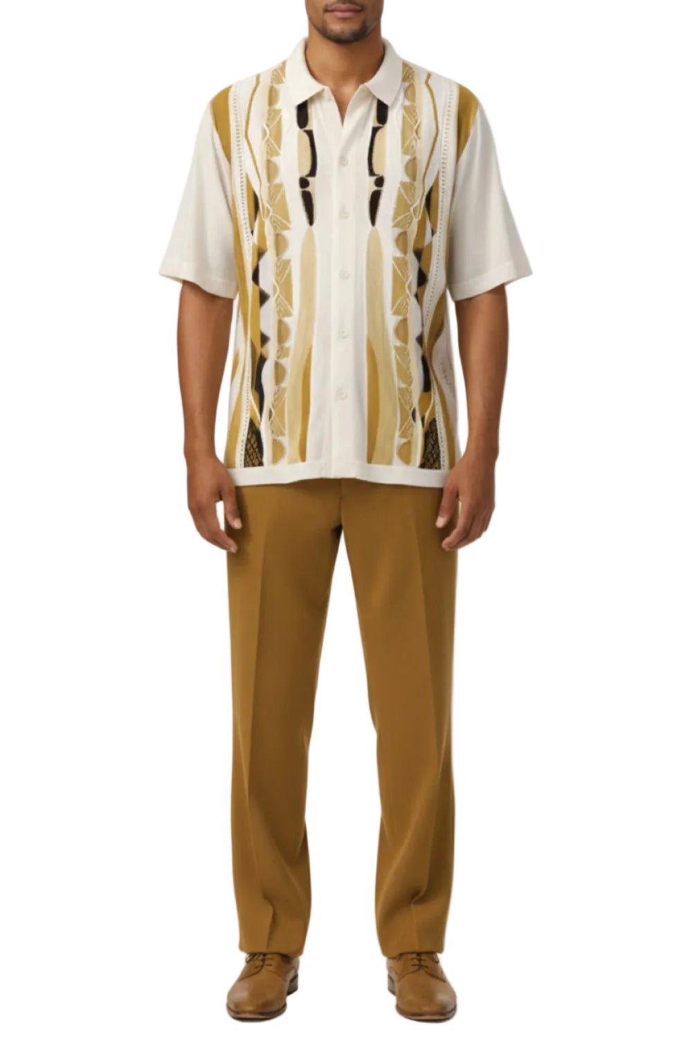 Men's Tan Geometric Pattern 2 Piece Walking Suit Set