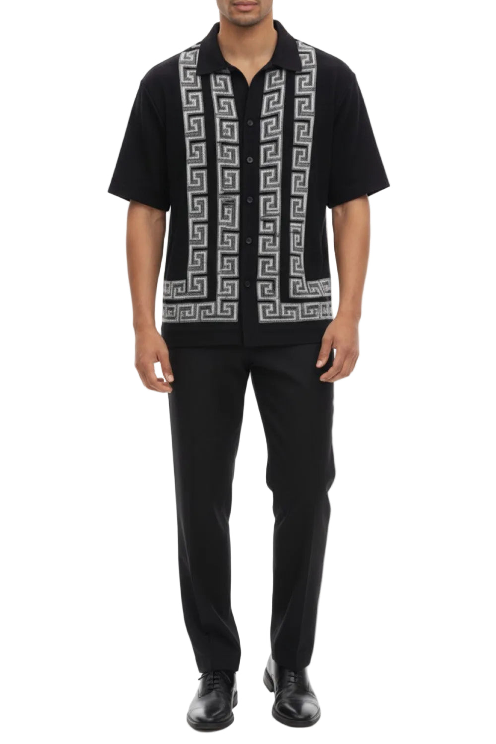 Men's Black Meander Pattern 2 Piece Walking Suit Set