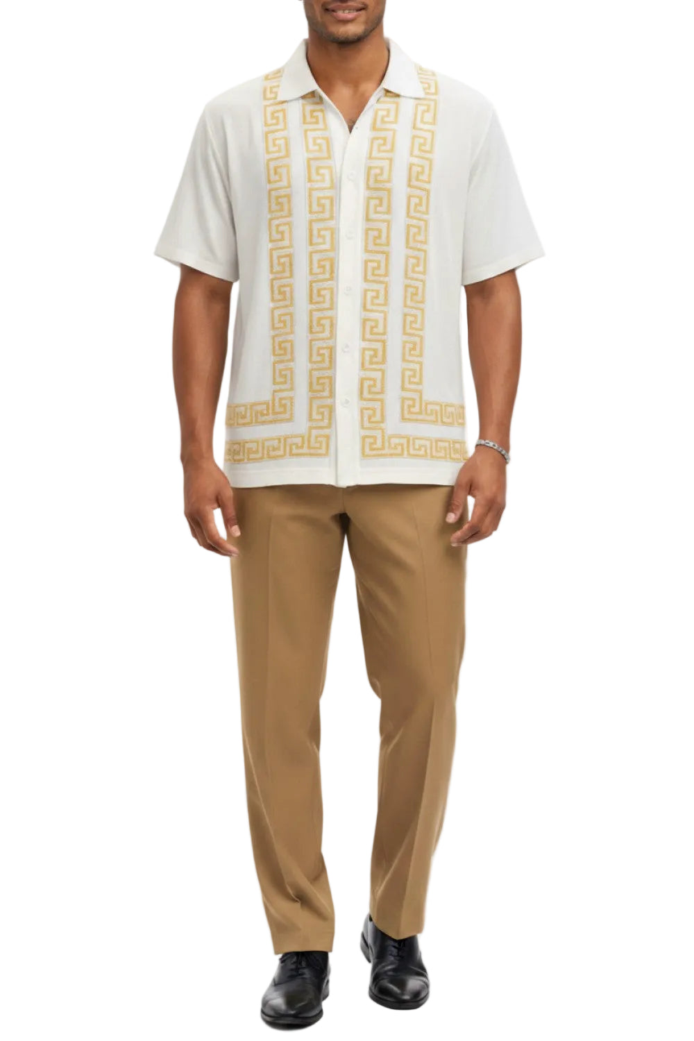 Men's Tan Meander Pattern 2 Piece Walking Suit Set