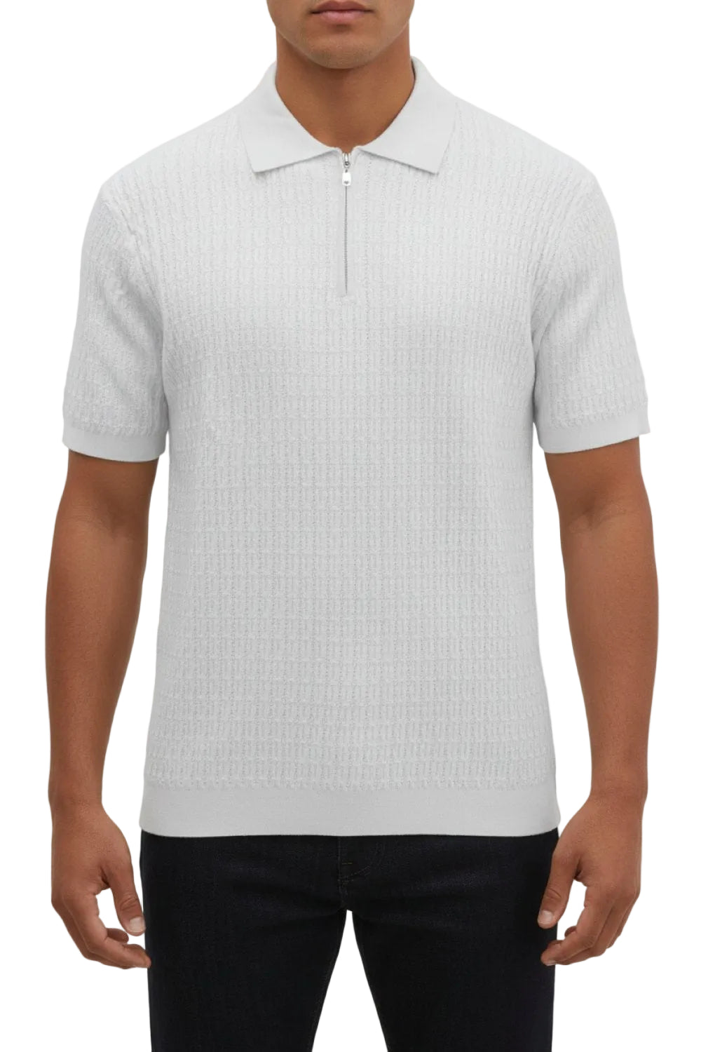 Stacy Adams - White Textured Ribbed Quarter Zip Polo