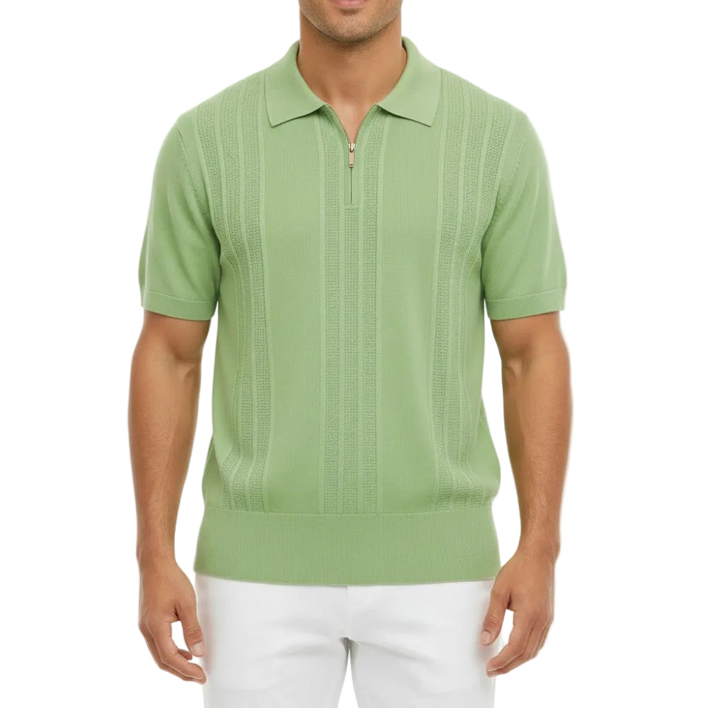 Striped Quarter Zip Polo - Sage