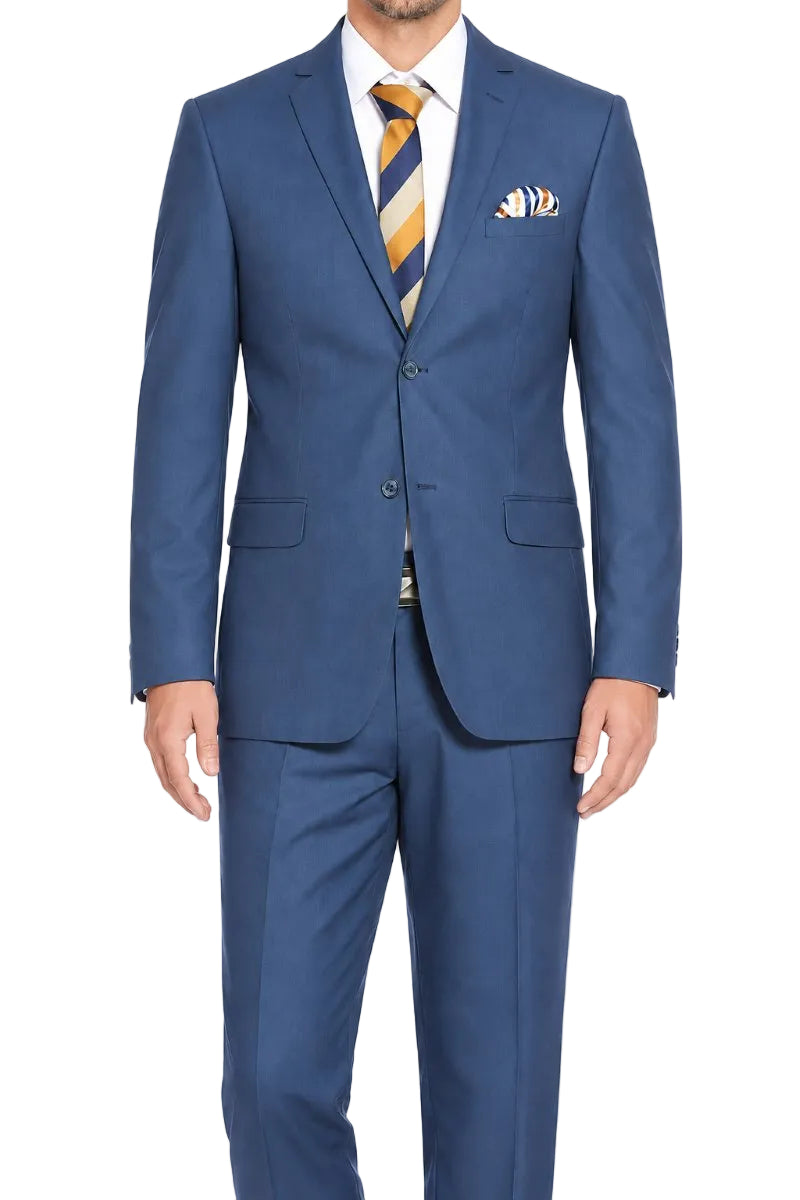 Regular Fit 2 Piece Notch Lapel 2 Button Suit In Blue