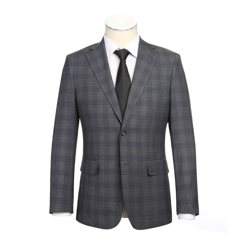 English Laundry Collection - 2 Piece Gray Plaid Notch Lapel Suit