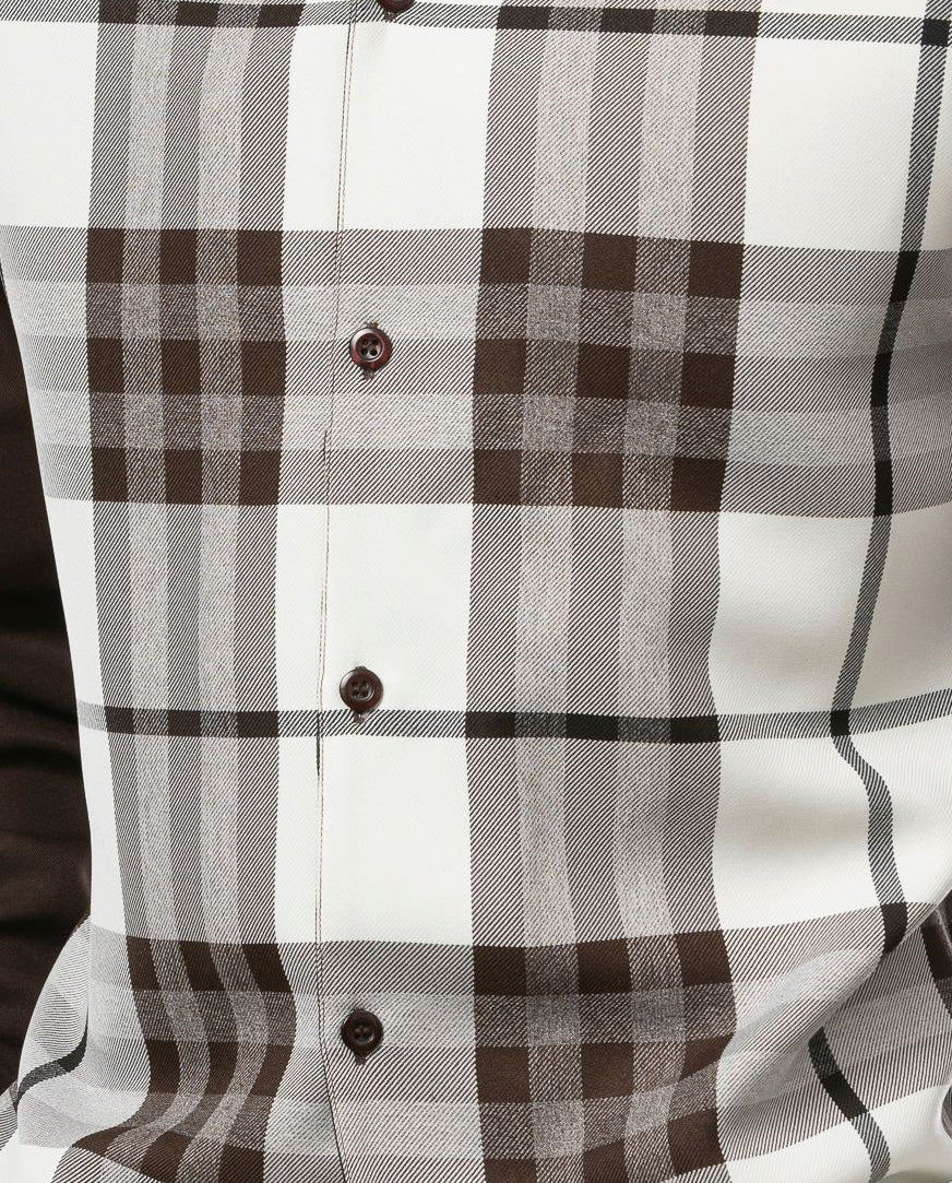 Checkered Brown Plaid Montique 2 Piece Long Sleeve Walking Suit Set shirt, with visible collar.