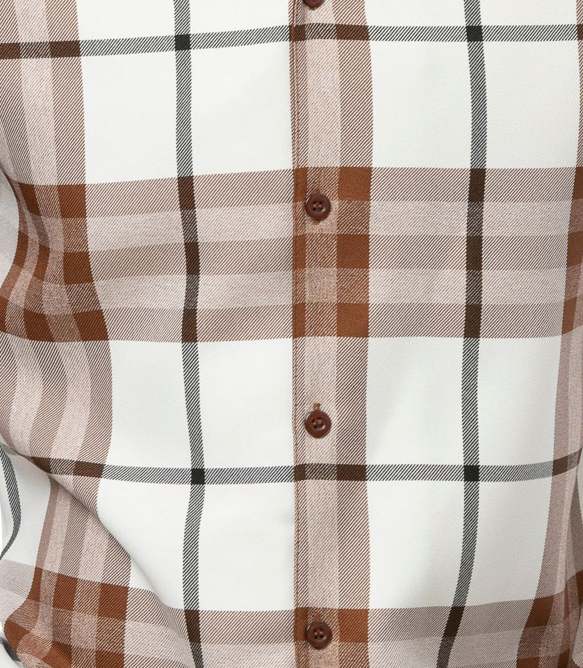 Full view of Montique Cognac checkered plaid 2 Piece Long Sleeve Walking Suit Set.