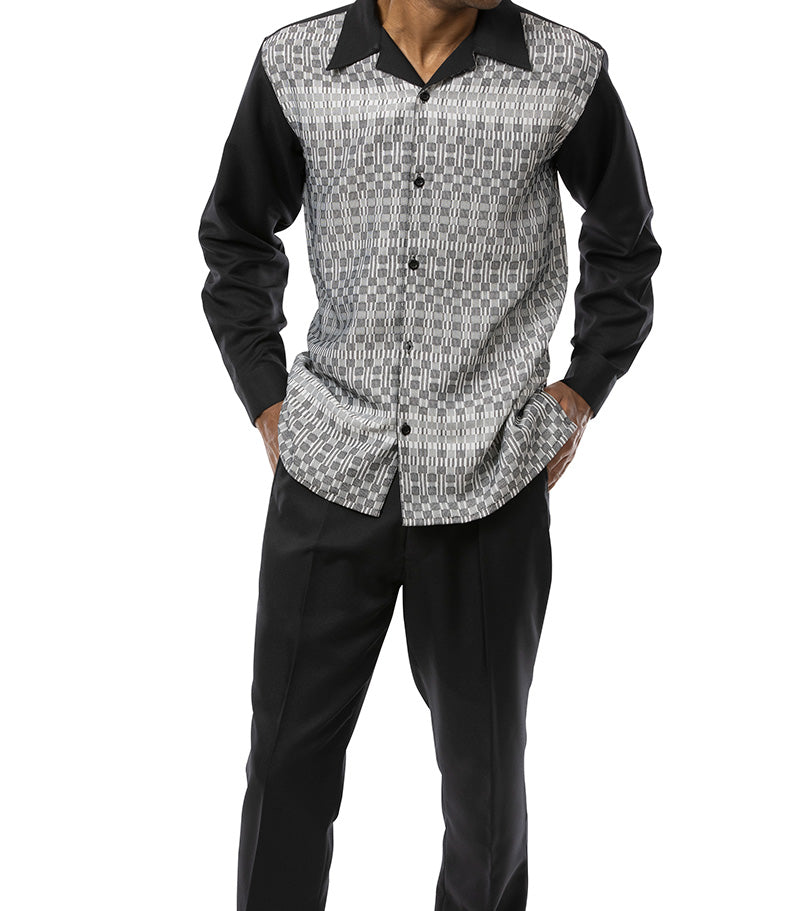 Close-up of the solid black sleeve on the Montique Black 2 Piece Long Sleeve Walking Suit Set, showing cuff buttons.