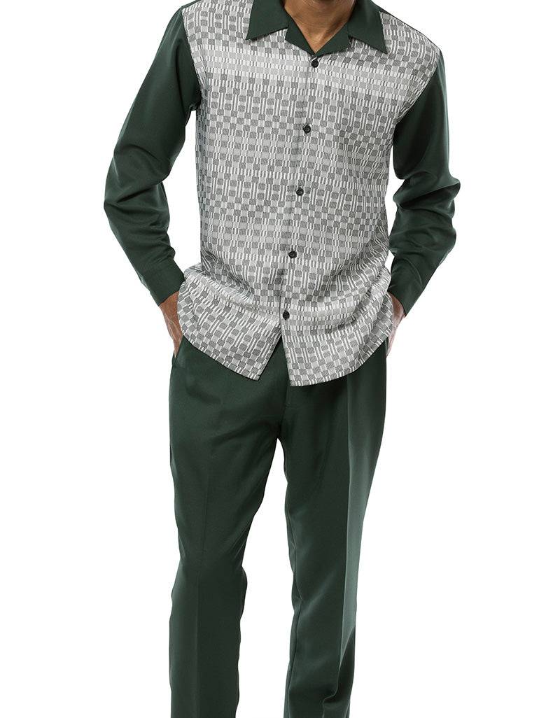 Solid Hunter Green dress shirt from Walking Suit Set, showing collar, buttons, sleeve, pocket on white background.