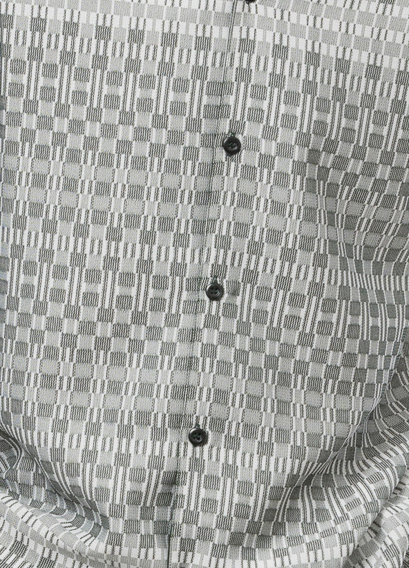 Hunter Green 2 Piece Long Sleeve Walking Suit Set shirt, checkered, showing collar, button, sleeve.