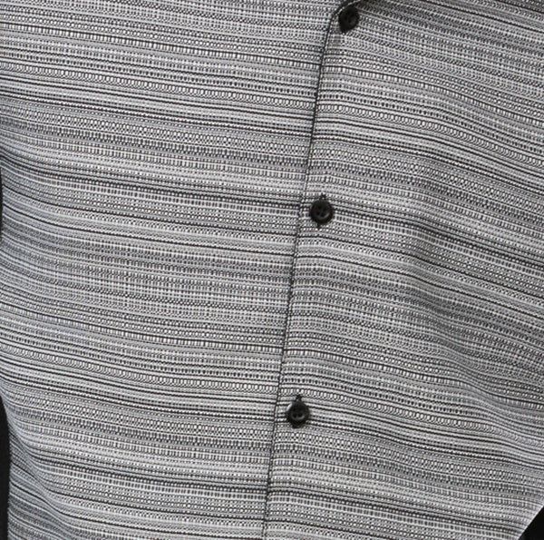 Close-up of the Black Weave Printed 2 Piece Long Sleeve Walking Suit Set sleeve, showing the cuff buttons and collar.