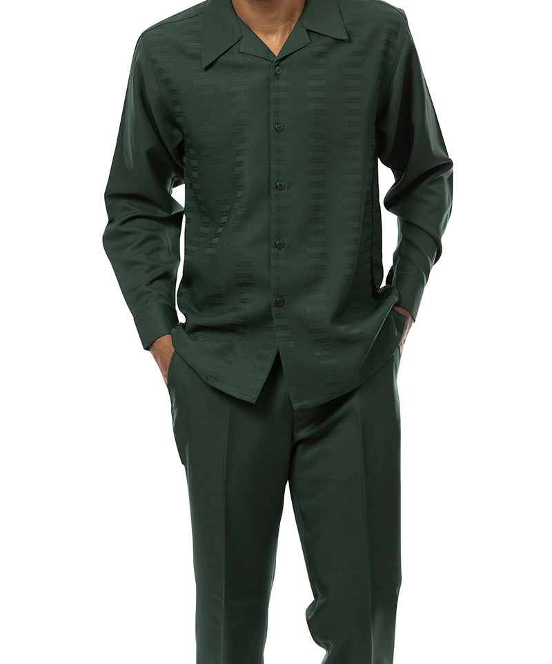 Hunter Green Tone-on-Tone 2 Piece Long Sleeve Walking Suit Set