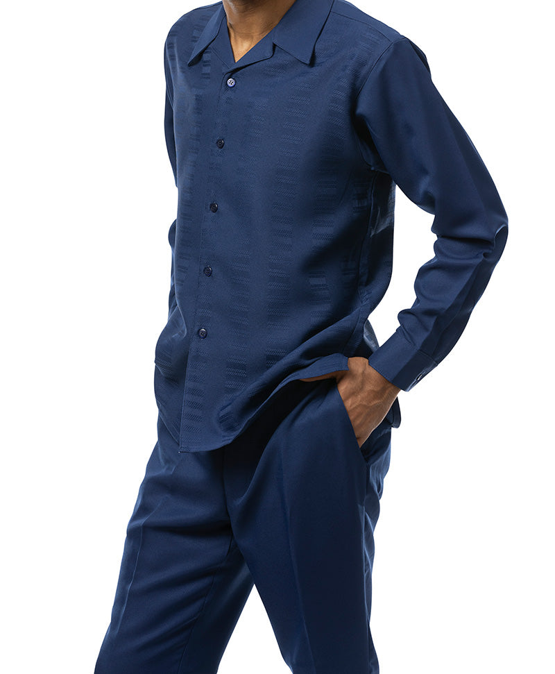 Navy Tone-on-Tone 2 Piece Long Sleeve Walking Suit Set