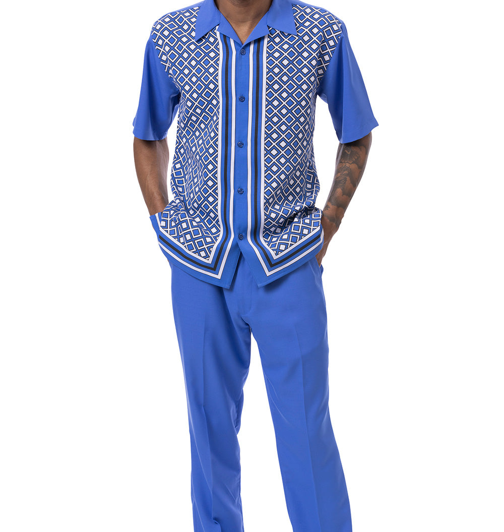 Royal Mini Windowpane Walking Suit 2 Piece Short Sleeve Set shirt, showing collar, buttons, and short sleeves.