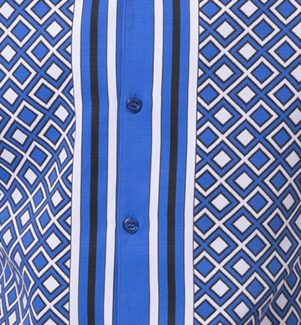 Royal Mini Windowpane Walking Suit 2 Piece Short Sleeve Set shirt, checkered, showing collar, buttons, short sleeve, and tie.