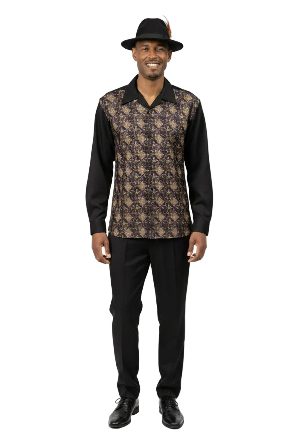 Black Print Design Long Sleeve Walking Suit