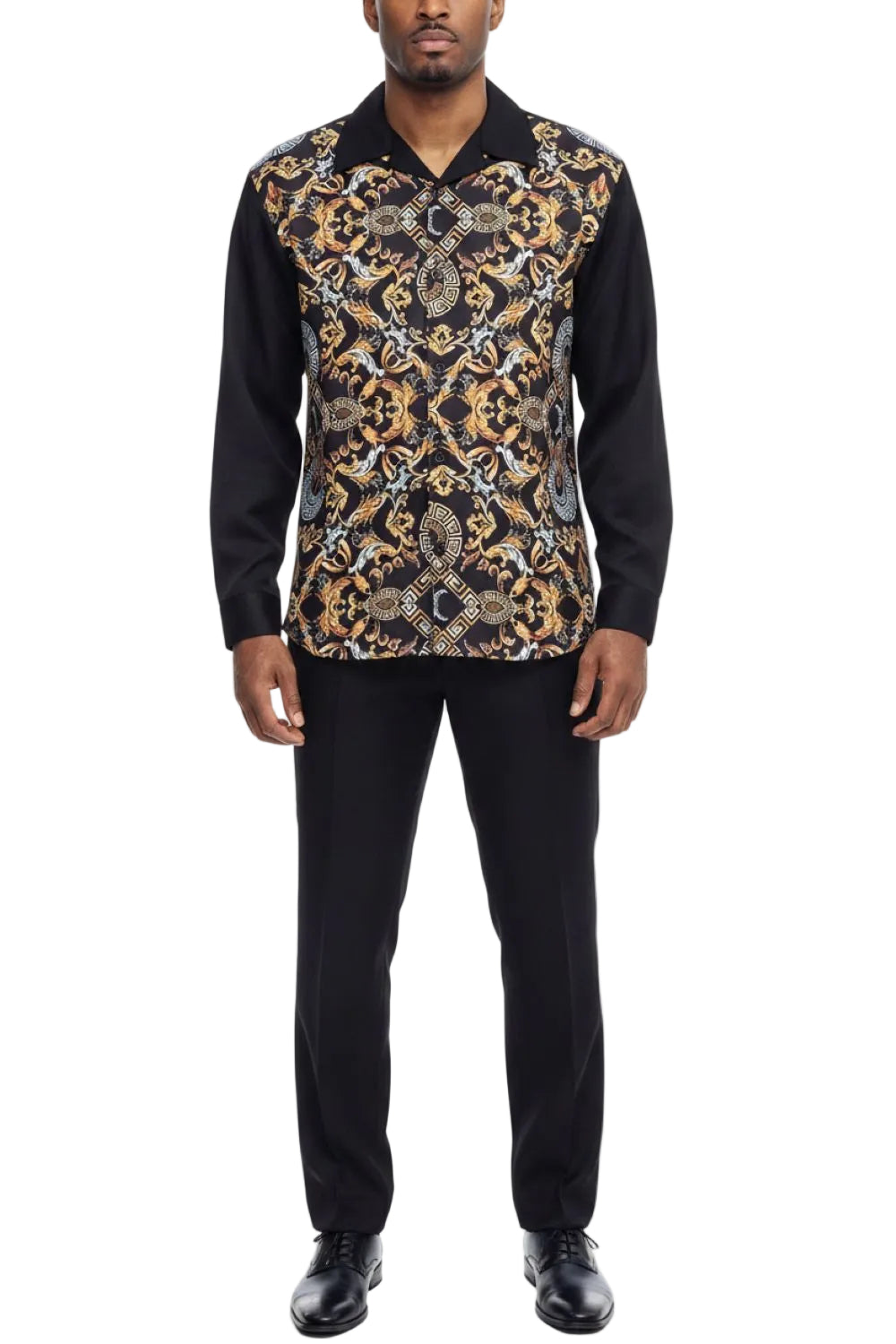 Black and Gold Patterned Long Sleeve Walking Suit